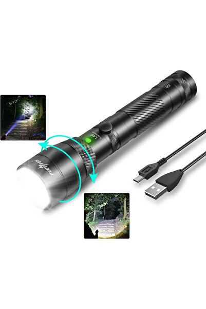PEETPEN L45 Flashlight 2000 Lumen Pocket LED Rechargeable Torch 4 Modes Zoomable