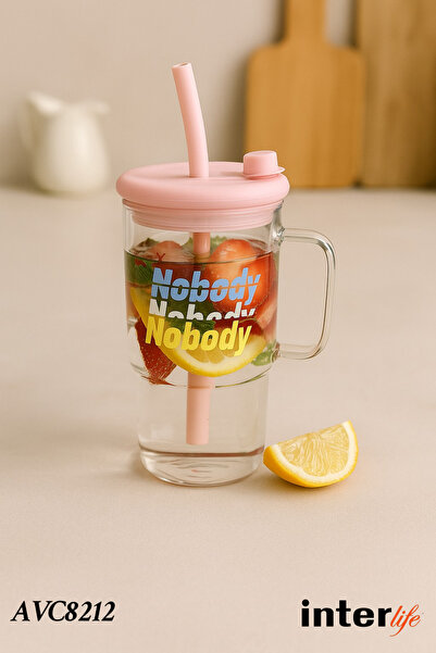 İnterlife Glass Water Bottle with Handle, Water Flask with Label, Sports Yoga...