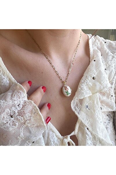 Alice İsstanbul Çelik Kapaklı Beyaz Sedefli Lale Kolye