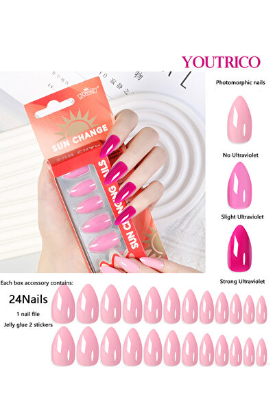 Youtrico 24 قطعة من الأظافر الصناعية المتغيرة درجة الحرارة، تغيير لون الضوء ا...