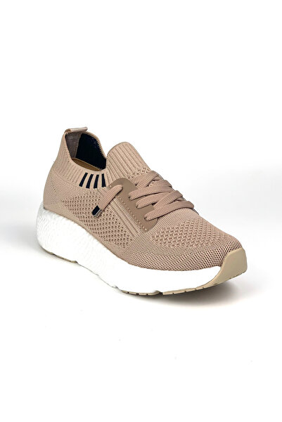 KAJILA Kadın Bej Triko Günlük Rahat Ortopedik Terletmeyen Spor Sneaker Ayakkabı
