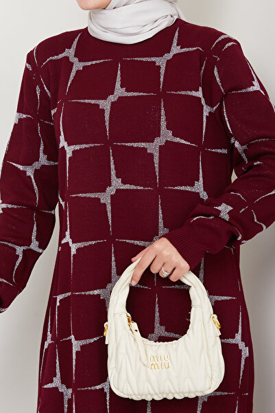 Kirazgym Sparkle Pattern Steel Knitted Comfortable Fit Women's Tunic and Pants Hijab Knitwear Set