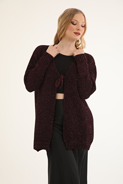 Suede Style 51122 - Stylish and Comfortable Women's Long Knitted Tie-Up Jacket