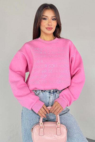 Cappmoda Swt-231 Pink Wonder Soulmate Is Stone Letter Printed Sweatshirt