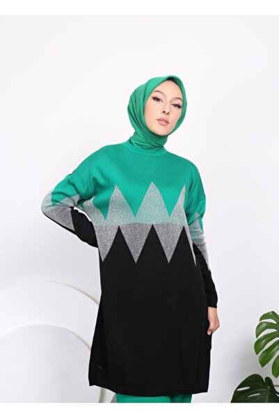 KAYA BUTİK Zigzag Patterned Glitter Tunic