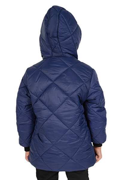 Merdia Erkek Çocuk Su ve Rüzgar Geçirmez İçi Kürklü Kapüşonlu Mont Baklava Desenli