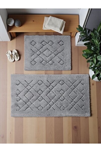 Hülya Home Mariveaa Бавовняний набір килимків для ванної кімнати (60x100)(50x60) Сірий+