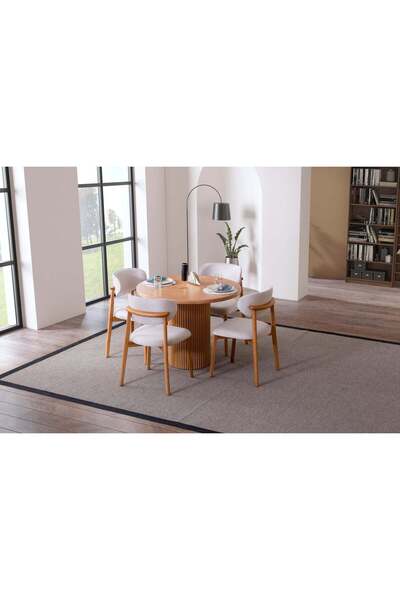 Gazzini Furniture Luxor İskandinav Natural Ahşap Masa Sandalye Takımı 100x100