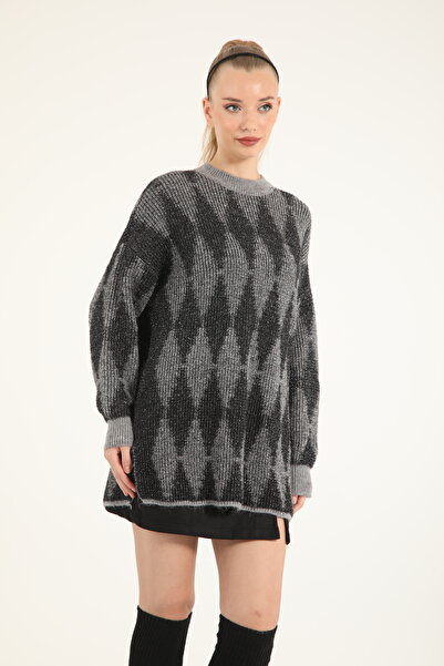 Suede Style 51118 - Pulover lung, elegant, confortabil, cu sclipici, pentru femei