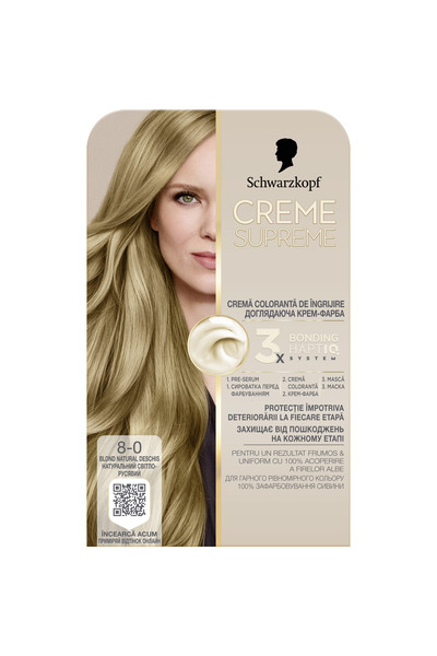 Schwarzkopf Vopsea de par permanenta cu amoniac Creme Supreme, 8-0 Blond Desc...