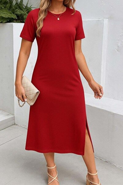 Arben Boutique Γυναικείο κοντομάνικο φόρεμα με λαιμόκοψη άνοιγμα από βισκόζη