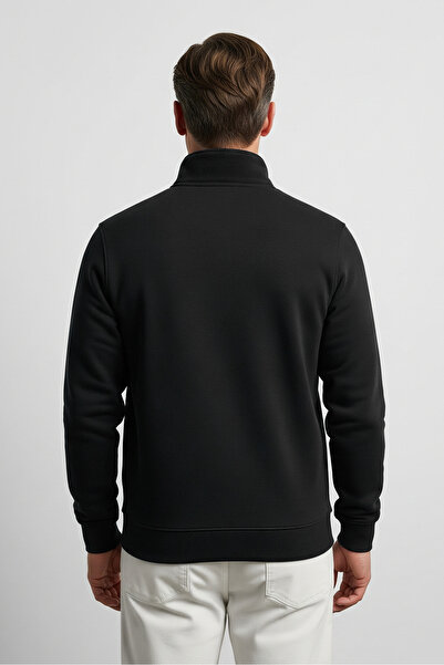 COMBİNE MİCHAİL Чоловічий чорний світшот з напівзастібкою