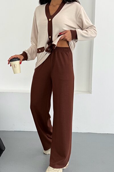 Ded COLLECTION Dámský modalový komplet s výstřihem do V, zlatými knoflíky a ozdobnými kapsami