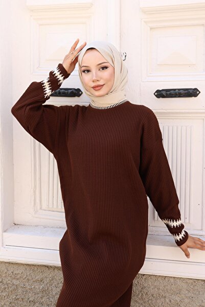 Missvalle Patterned Knitwear Dress Brown 6149