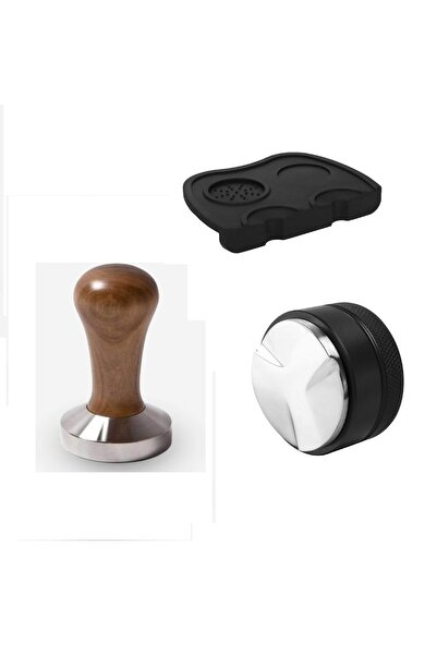 Taşkın KAHVE AHŞAP TAMPER-MAKARON-İKİLİ TAMPER MATI (3'LÜ SET)
