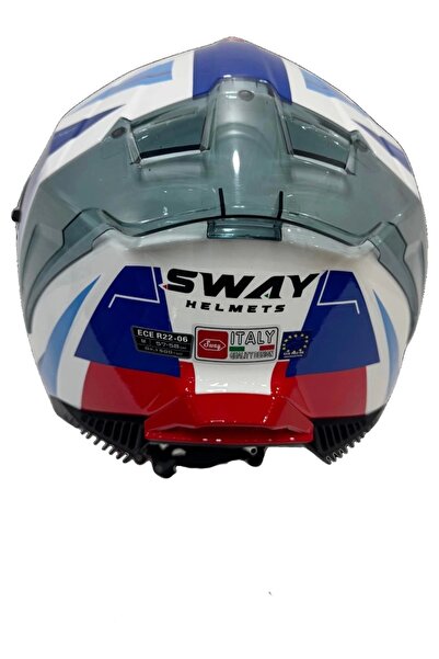 Sway Kask Sw 865 Tıtan White Blue Red Güneş Gözlüklü