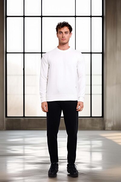 Valiberta Wenders Relax Fit Basic Brushed Interlock Crew Neck Men's Sweatshirt - White