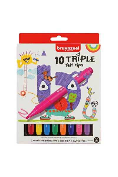 Van Der Meulen Sada 10 Carioci Triunghiulare Bruynzeel, Forma Ergonomică, Culori Puternice, Vârf Moale