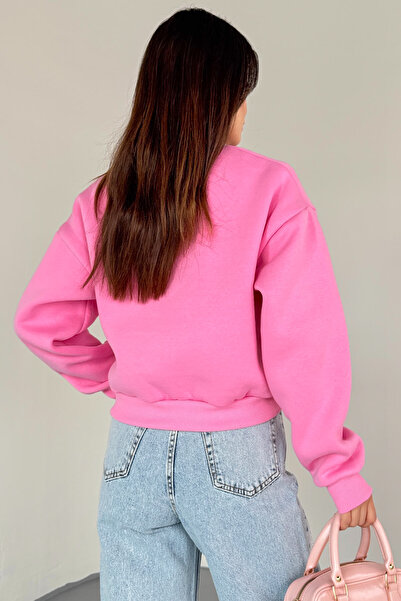 Cappmoda Swt-231 Pink Wonder Soulmate Is Stone Letter Printed Sweatshirt
