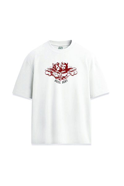 Darkia تي شيرت مريح للجنسين مطبوع عليه تصميم ملاك مكتوب عليه "Hell Sent"