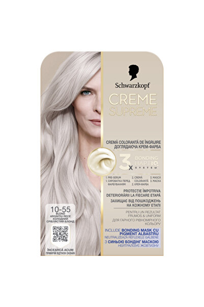 Schwarzkopf Creme Supreme Permanent Hair Dye with Ammonia, 10-55 Cool Silver Blonde, 182 ml