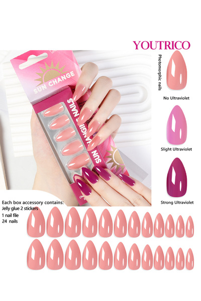 Youtrico 24 قطعة من الأظافر الصناعية المتغيرة درجة الحرارة، تغيير لون الضوء السحري، هدية، حفلة فريدة من نوعها
