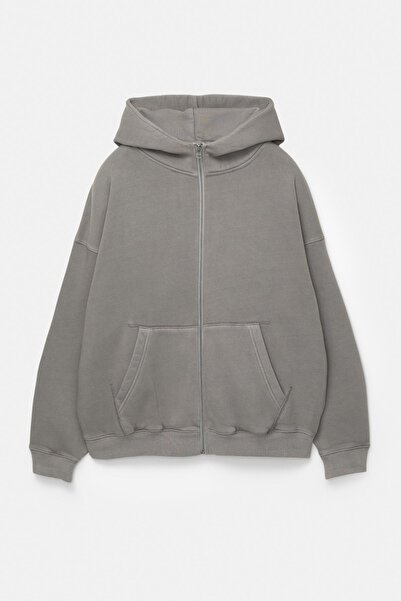Pull & Bear Fermuarlı yıkanmış boxy sweatshirt