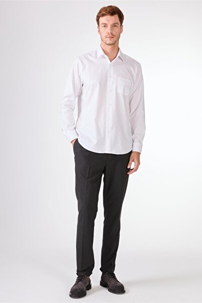 Dufy Beyaz Pamuk Regular Fit Uzun Kol Erkek Gömlek