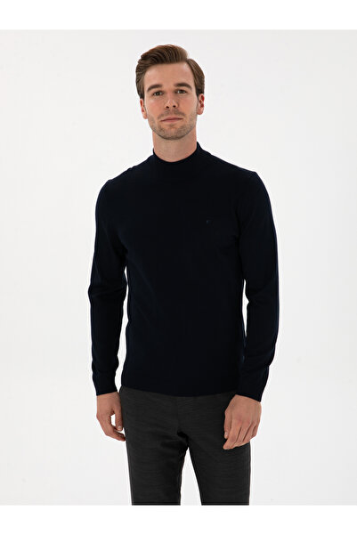 Cacharel Lacivert Slim Fit Yün Karışımlı Yarım Balıkçı Basic Triko Kazak 5031...