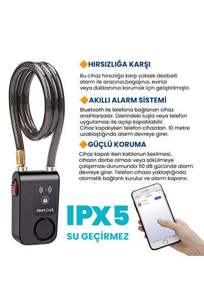 UpWay Hırsızlığa Karşı Anahtarsız Telefon Kontrollü Alarmlı Sirenli Motosiklet Padlock Kilit