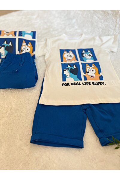 İkizlerBabyKids Erkek Çocuk Bluey Baskılı Keten Şortlu Alt Üst Takım