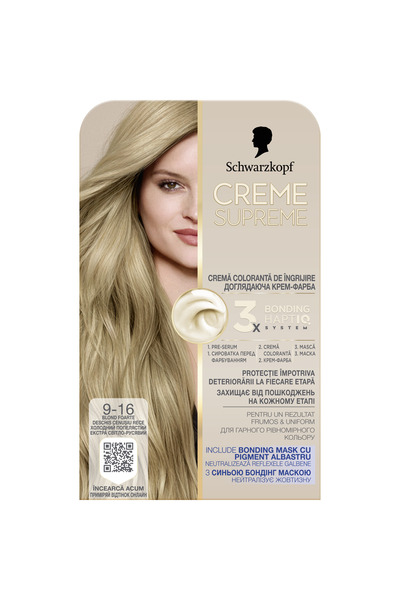 Schwarzkopf Vopsea de par permanenta cu amoniac Creme Supreme, 9-16 Blond Foa...