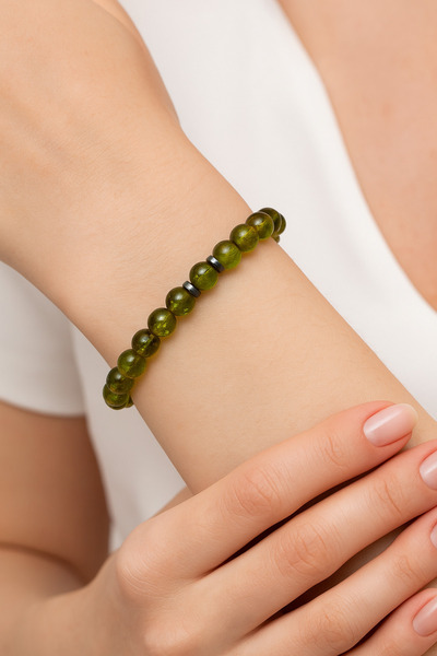 LOVELOTUS سوار من حجر الزبرجد الطبيعي بتصميم كروي مقطوع للجنسين