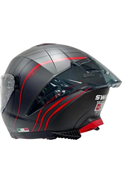 Sway Kask Sw 865 Space Black Red Güneş Gözlüklü