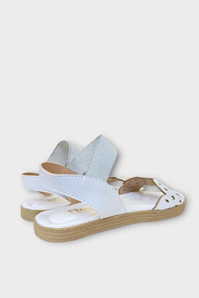 Liger Women's Single Strap Rubber Detailed Laser Cut Summer Sandals White