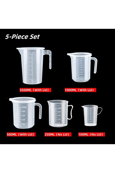 Choice13 مجموعة من 5 قطع - 4 أكواب قياس بلاستيكية سميكة بسعة 100-5000 مل مع م...