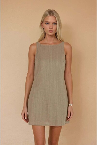 FABB Khaki Mini Length Linen Dress
