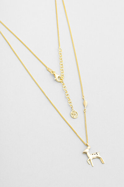 So CHIC... Little Deer 18 Ayar Sarı Altın Kaplama 47 Cm Gümüş Kolye