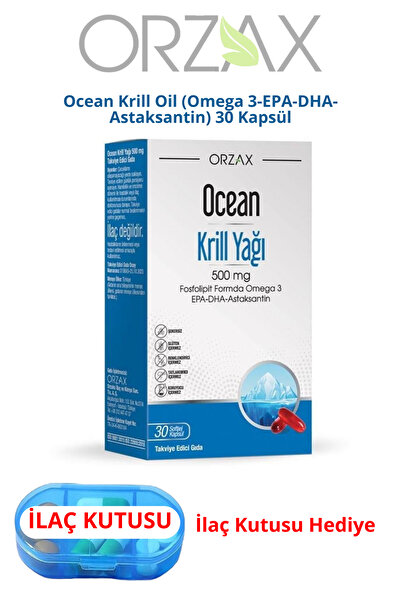 Ocean Şeker İçermeyen Zengin İçerikli Krill Oil 500mg (EPA-DHA-Astaksantin) 30 Softgel + Hap Kutusu Hediye