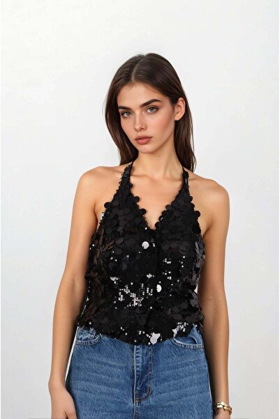 FABB Чорний жилет з деталями на спині та паєтками