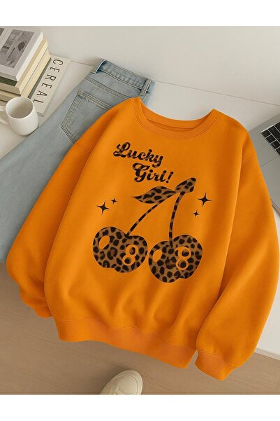 BENROMA 3 İPLİK PENYE LUCKY GİRL BASKILI UNİSEX SWEATSHIRT
