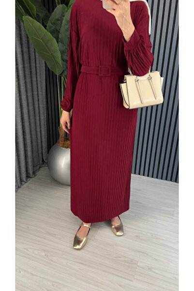 altay boncuk Sandy Pliseli Kemerli Elbise