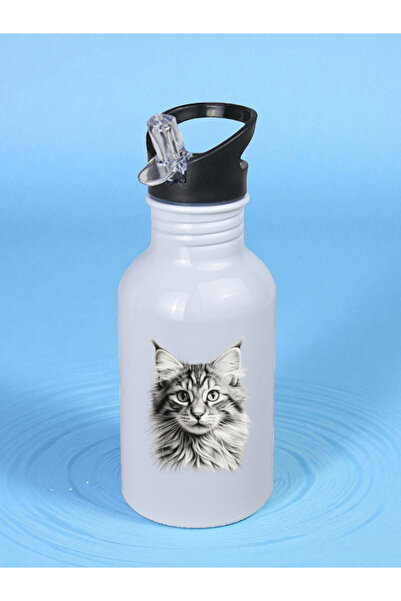 lili hediyelik Karakalem Cat Water Bottle 600 ml - Children's Water Bottle, Children's Water Bottle
