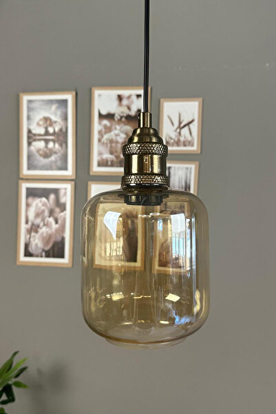 Bamyum Diona Cam Bal Rengi Tekli Avize Lale Başlık Retro Sarkıt Lamba Salon Aydınlatma