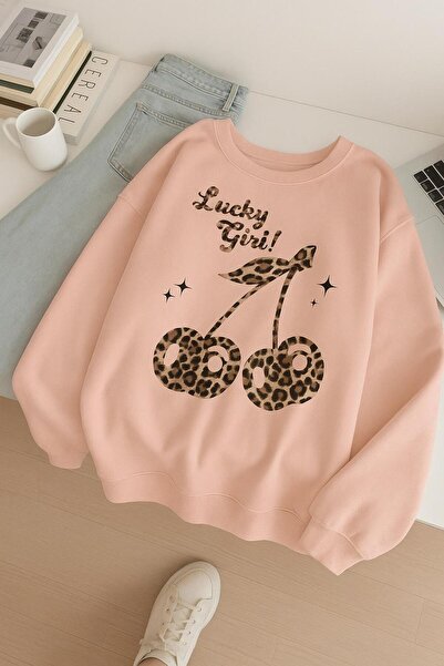 BENROMA سترة رياضية للجنسين مطبوعة بـ 3 خيوط من القطن الممشط بتصميم LUCKY GIRL