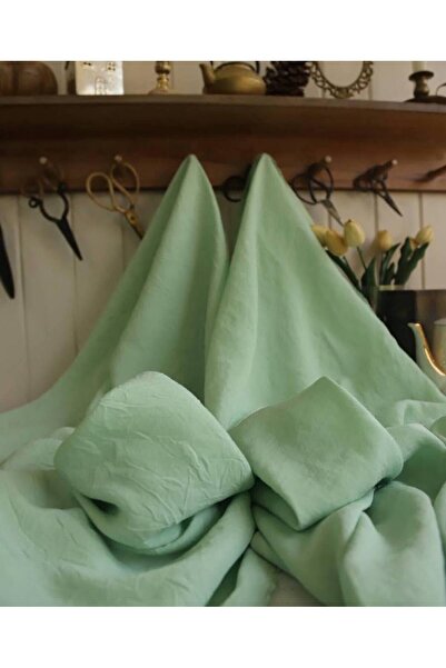Parça Kumaş Dünyası İpek Kupra Kreş Kumaş Yeşil Renkte