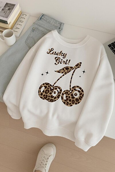 BENROMA سترة رياضية للجنسين مطبوعة بـ 3 خيوط من القطن الممشط بتصميم LUCKY GIRL