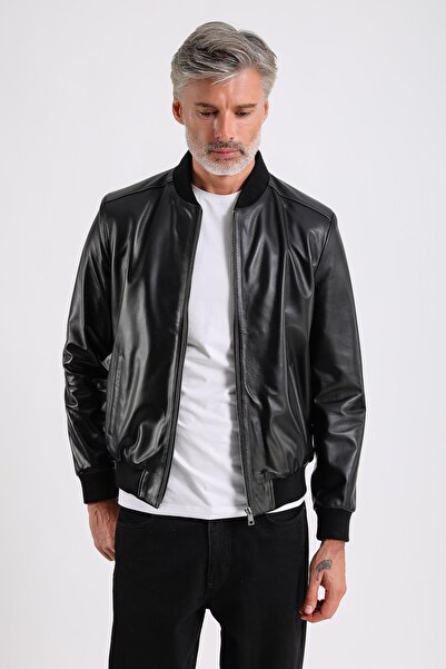 MQ Leather Maroquin Leather Lucas Erkek Hakiki Bomber Deri Ceket