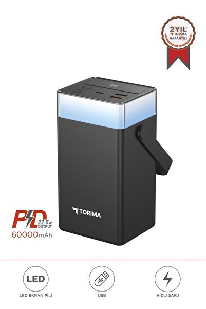 Torima TRM-1061 Siyah 60.000 mAh Type-C Lightning 22,5 W Hızlı Şarj RGB Led Işıklı Powerbank