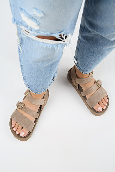 Manijero Sara Genuine Leather Mink High Sole Sandals Slippers